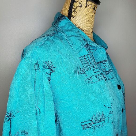 Chico's Silk Linen Blend Novelty Print Button Down Size 2 (Size L) - Picture 7 of 11